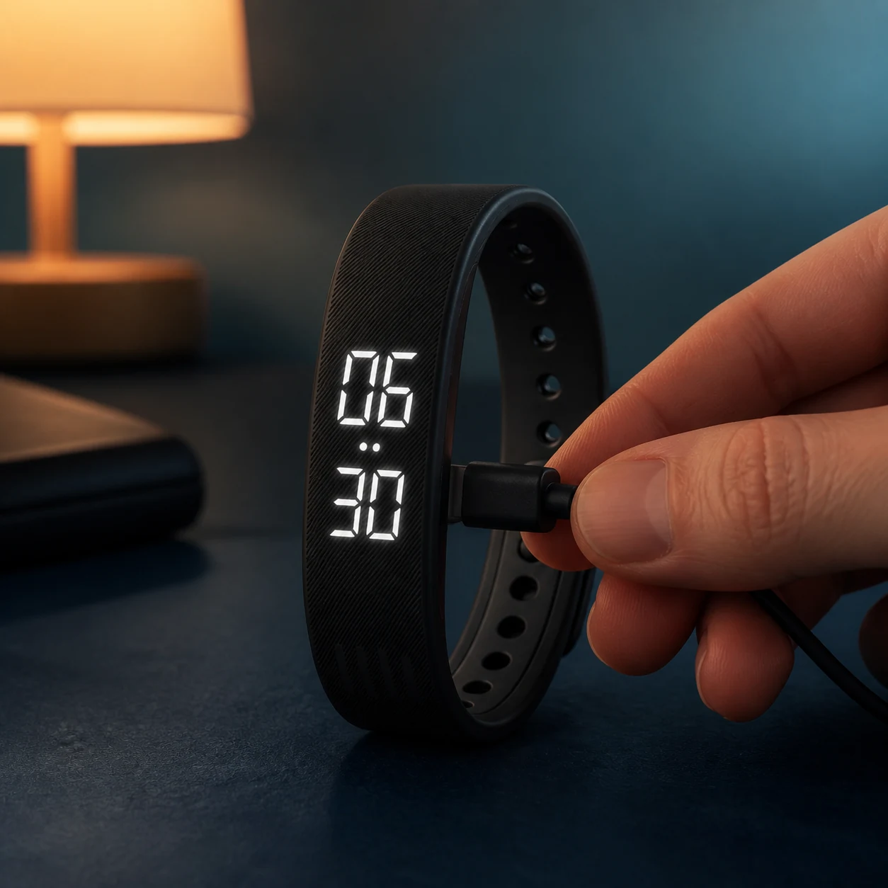RISR VIBRA connected to a compatible USB source for charging