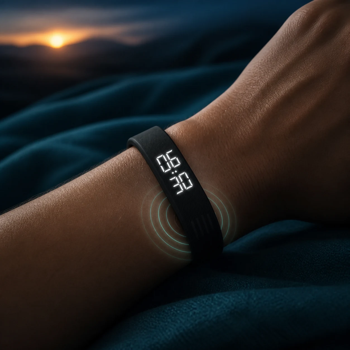 RISR VIBRA worn on a wrist with subtle tactile pulse rings